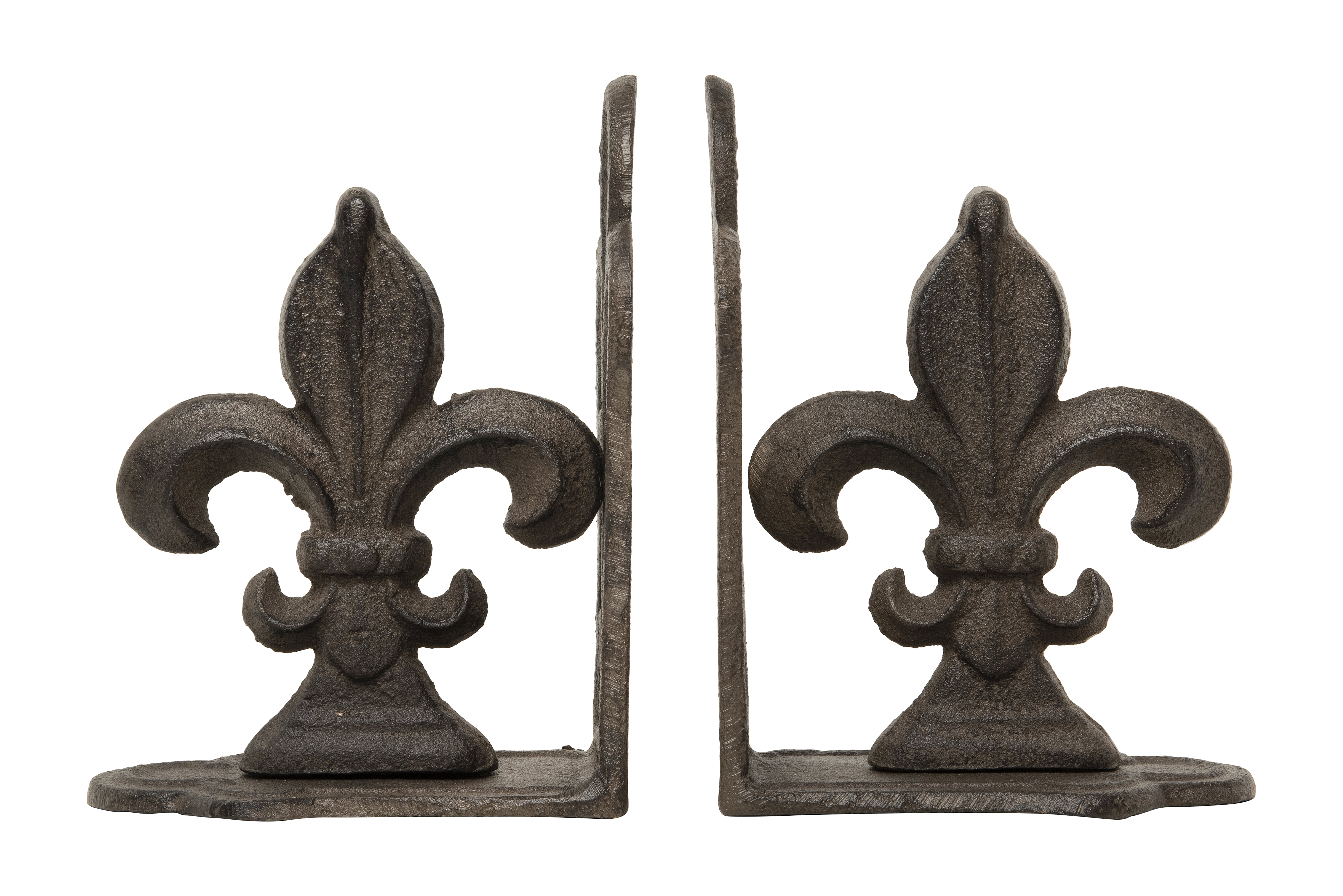 Bronze Fleur de Lis Shaped Metal Bookends, 7"