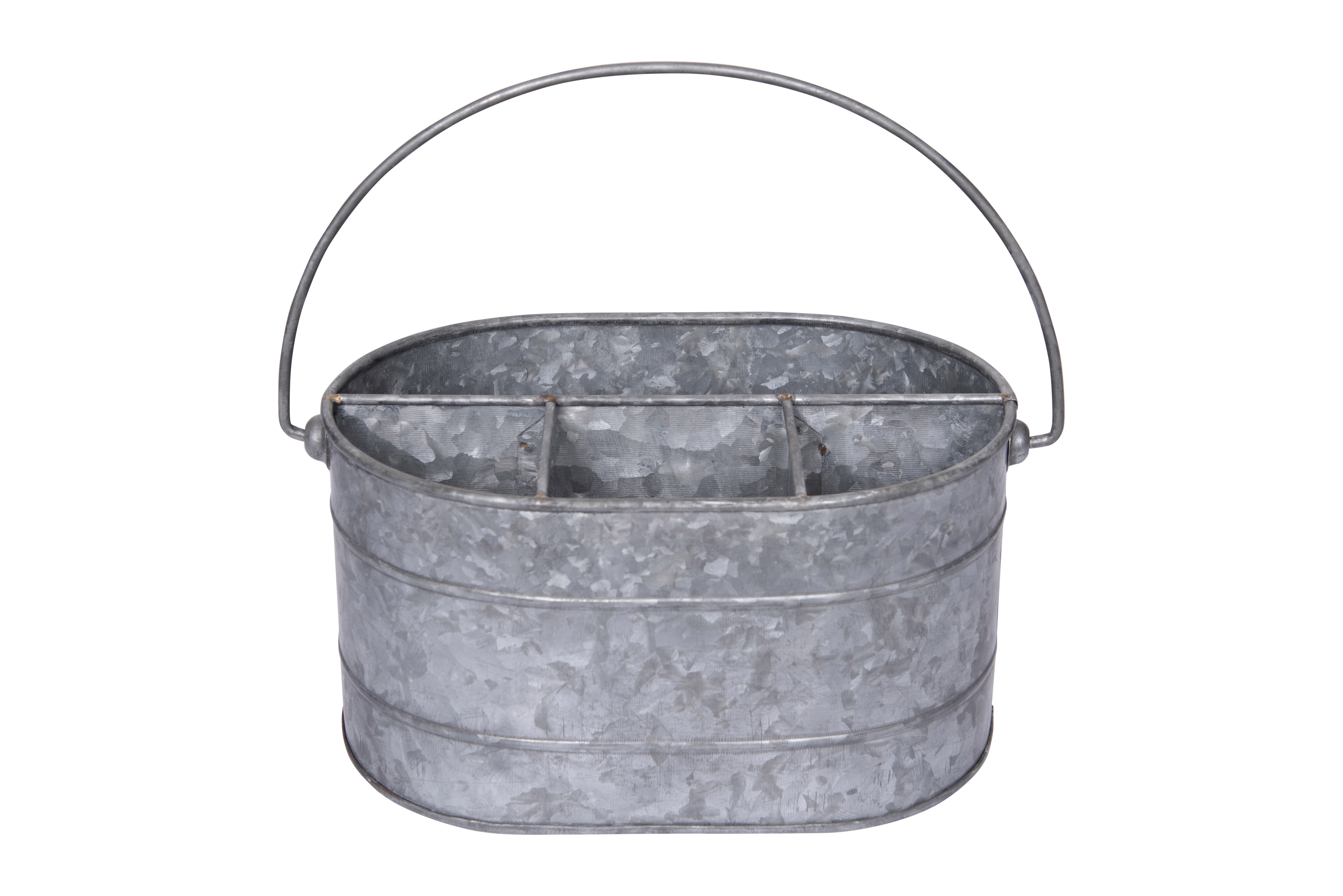 Woven Paths Galvanized Metal Caddy with 4 Compartments and Handle, Zinc ...
