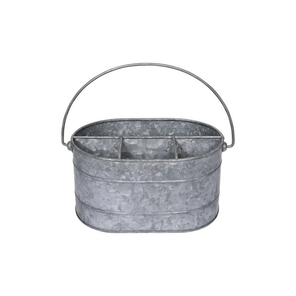 Woven Paths Galvanized Metal Caddy with 4 Compartments and Handle, Zinc Finish