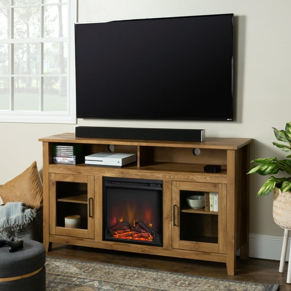 Woven Paths Highboy 2 Door Electric Fireplace TV Stand for TVs up to 65", Barnwood