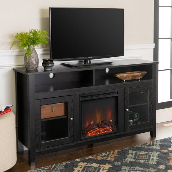 Woven Paths Highboy 2 Door Electric Fireplace TV Stand for TVs up to 65", Black