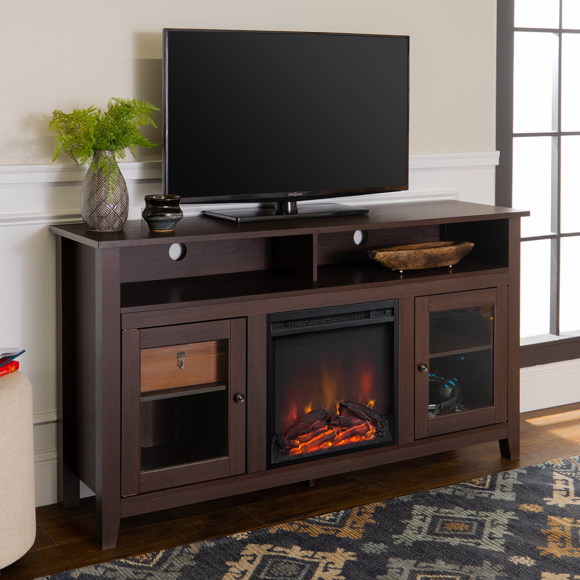 Woven Paths Highboy 2 Door Electric Fireplace TV Stand for TVs up to 65