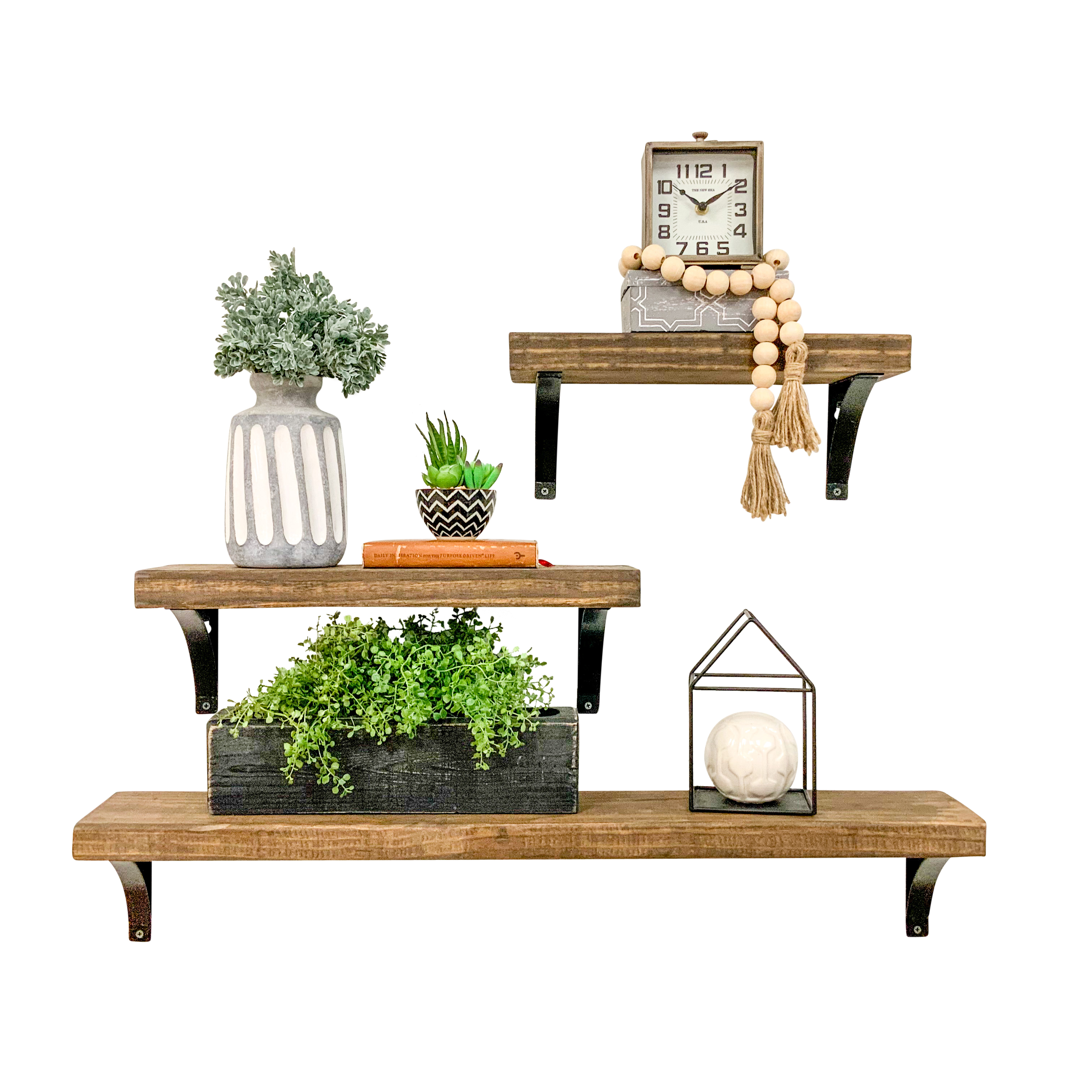 Woven Paths Industrial Grace Simple Pine Wood Wall Mounted Shelves, 3