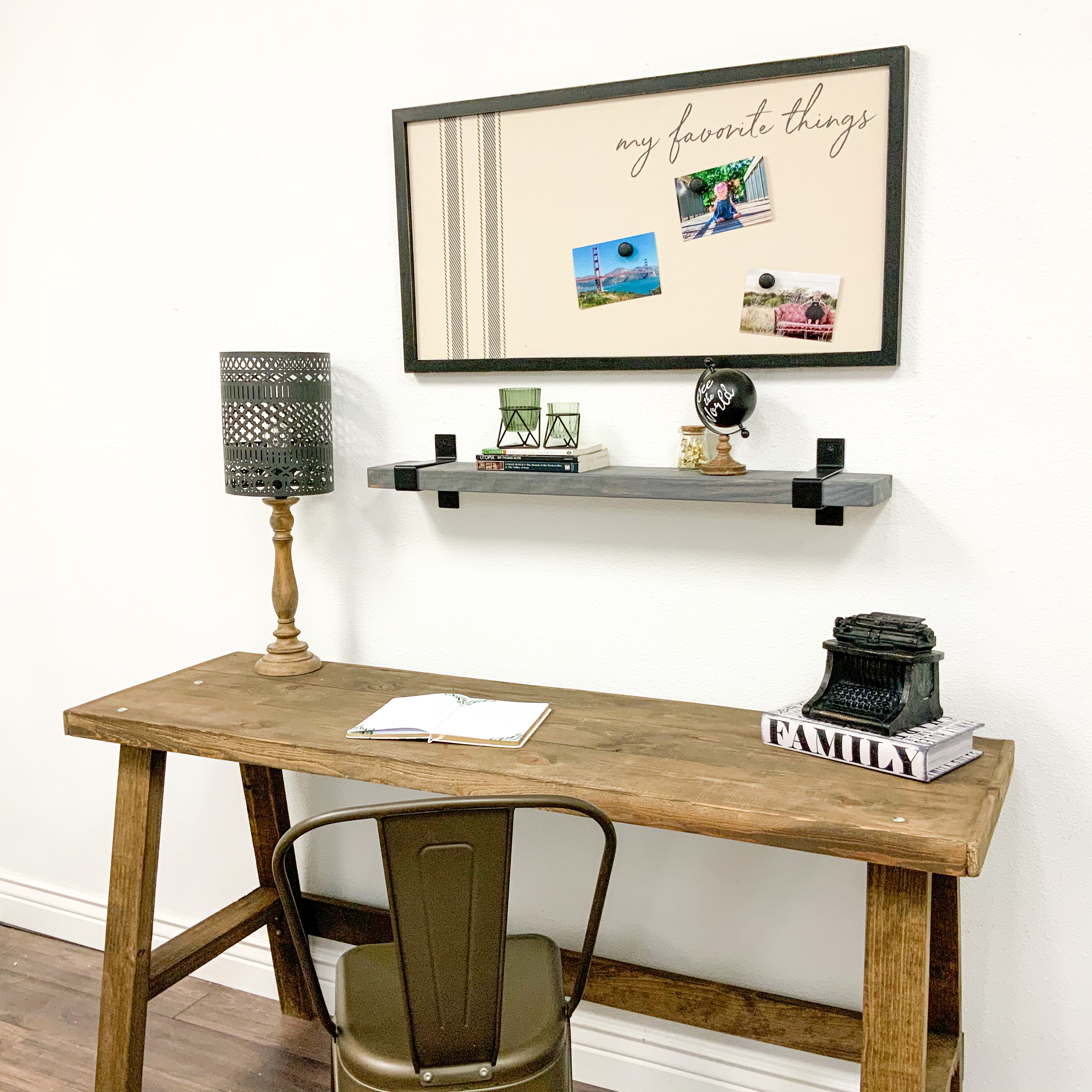 Woven Paths Industrial Grace Solid Pine Wood Floating Shelf with Metal