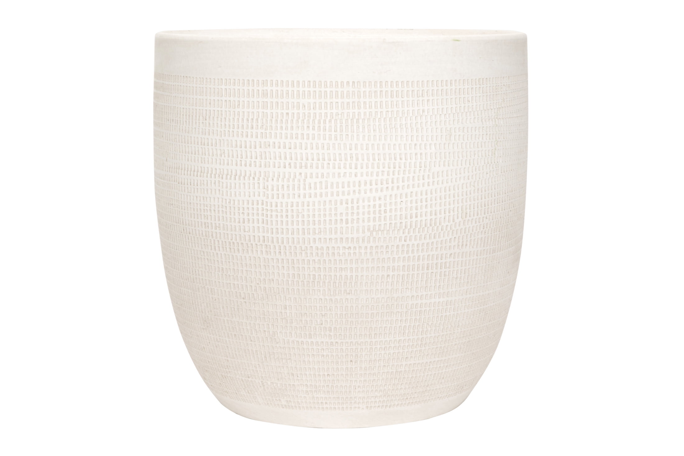 Large Matte White Embossed Stoneware Indoor/Outdoor Planter