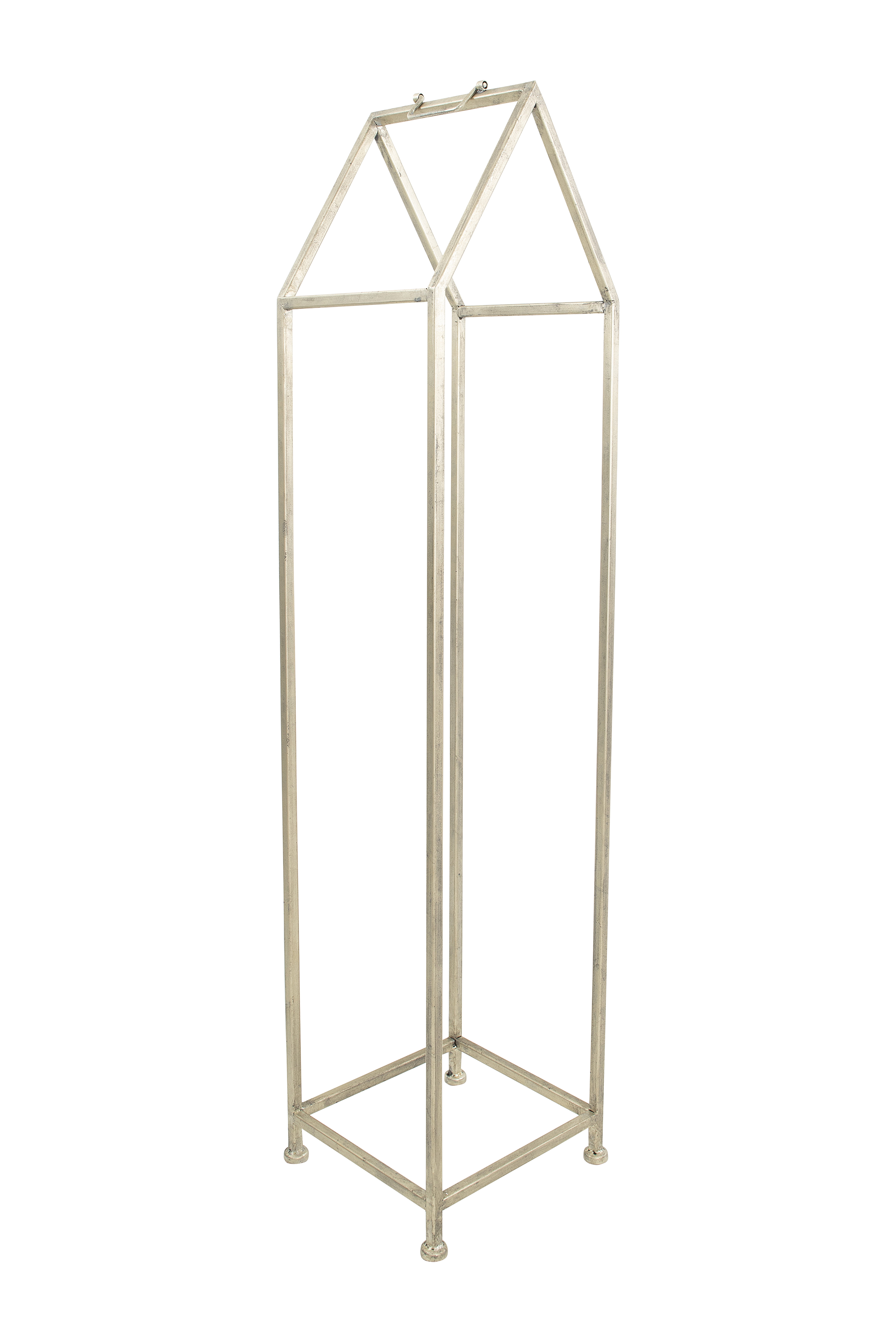 Tall Silver Metal House-Shaped Firewood Rack
