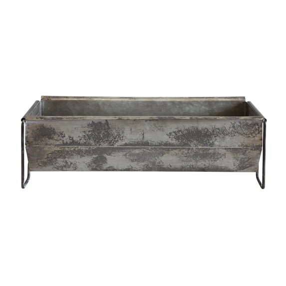 Woven Paths Metal Trough Container with Distressed Zinc Finish