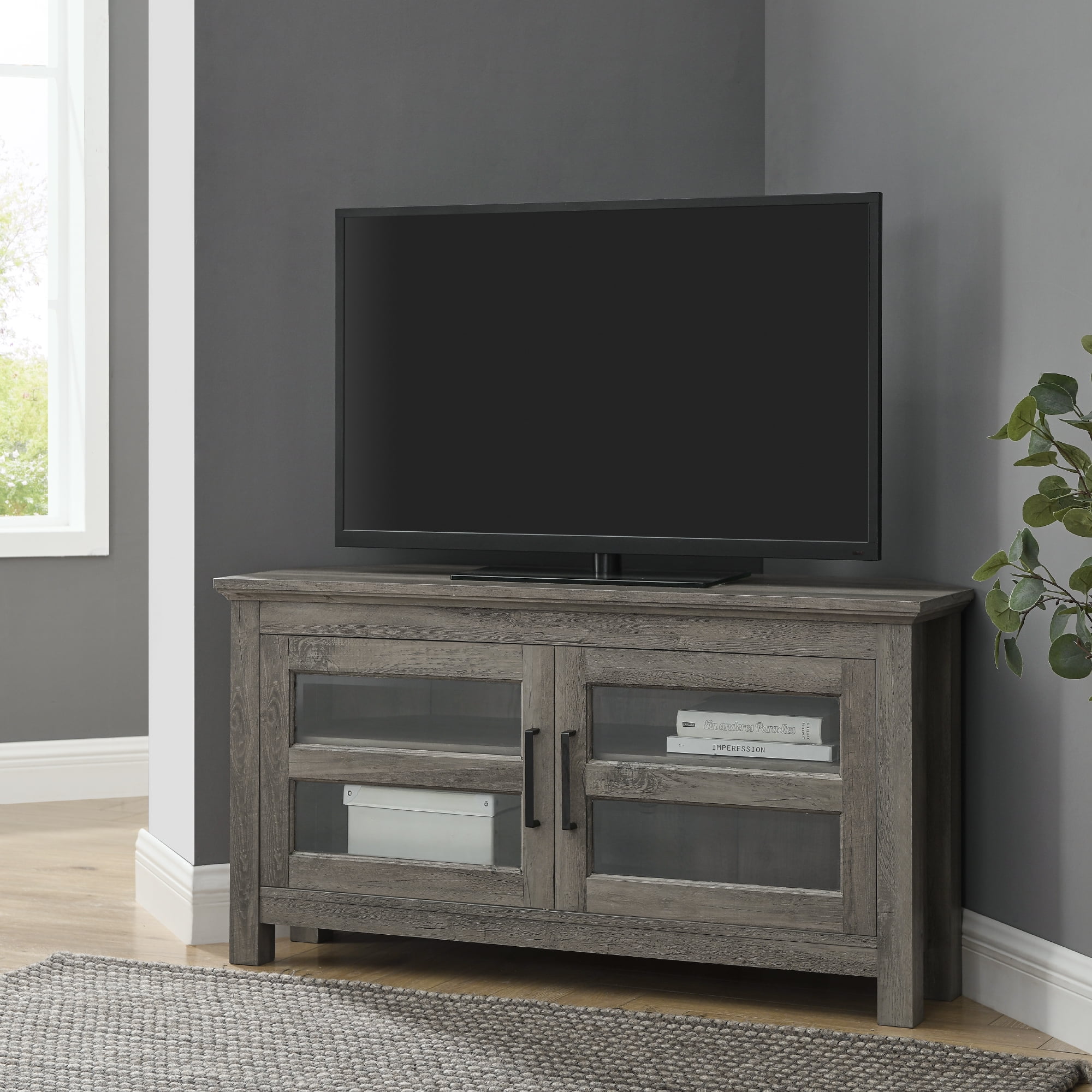 Woven Paths Modern Farmhouse Corner TV Stand for TVs up to 48