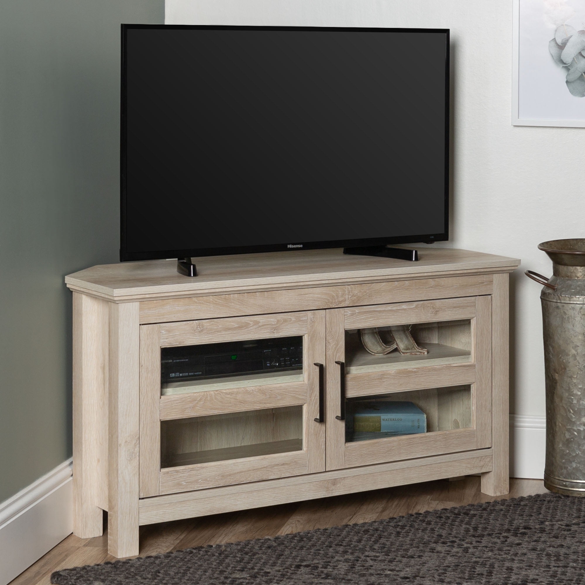 Woven Paths Modern Farmhouse Corner TV Stand for TVs up to 48", White