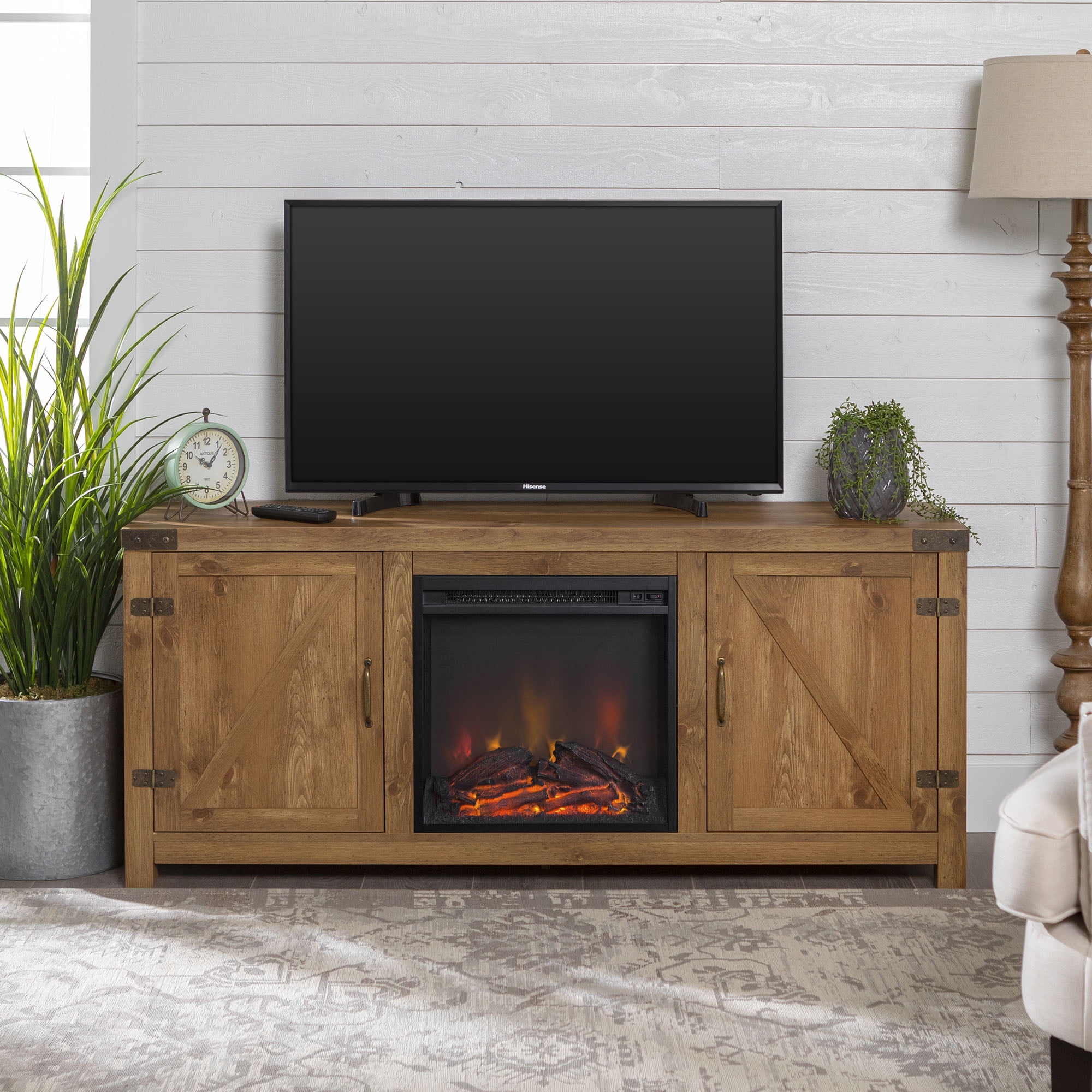 Rustic farmhouse on sale fireplace tv stand
