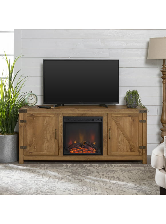 Woven Paths Modern Farmhouse Fireplace TV Stand for TVs up to 65", Brown