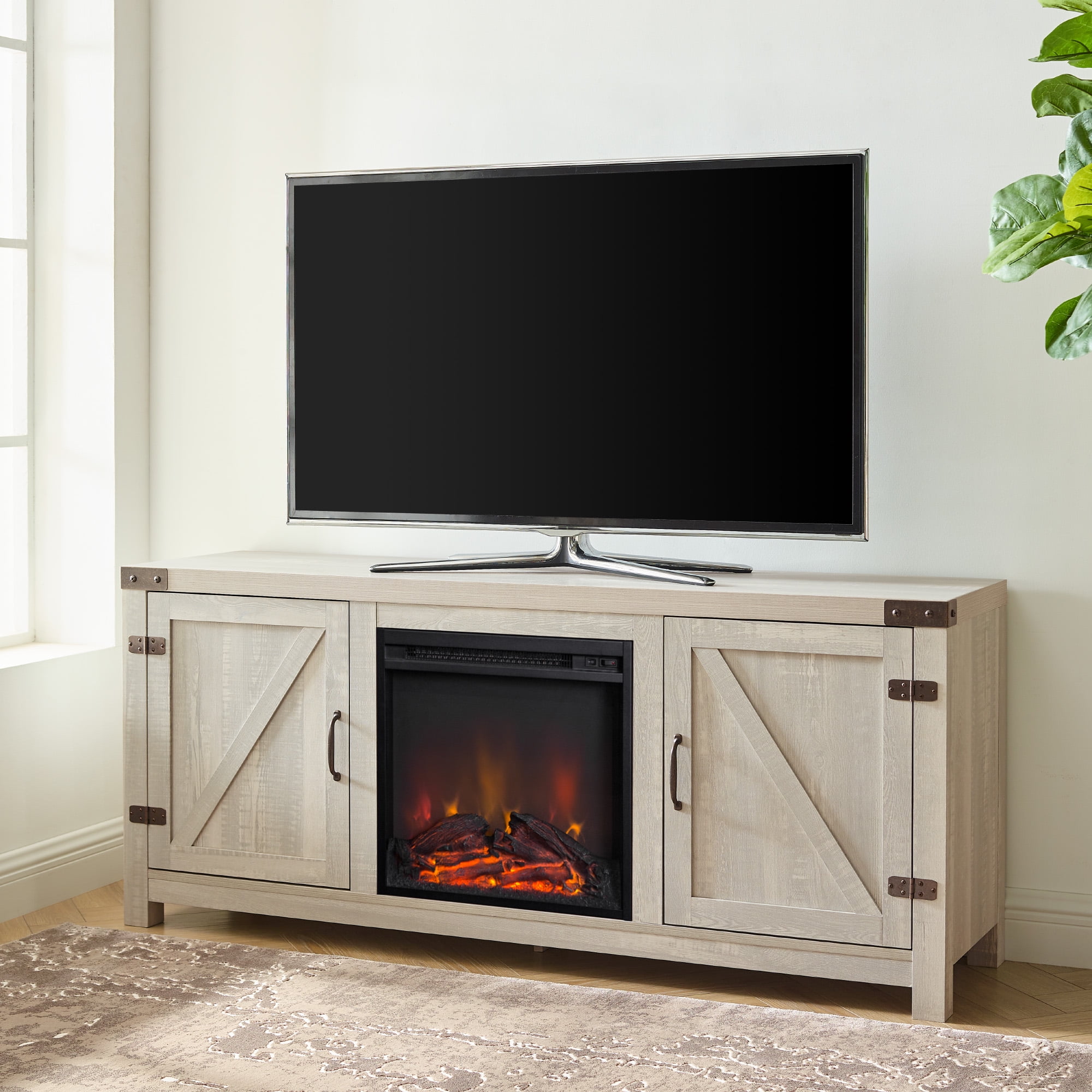 Woven Paths Modern Farmhouse Fireplace TV Stand for TVs up to 65", Stone Grey