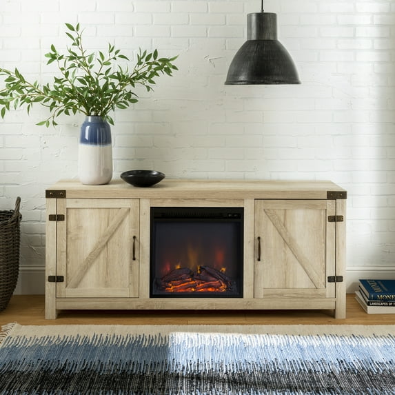 Woven Paths Modern Farmhouse Fireplace TV Stand for TVs up to 65", White Oak