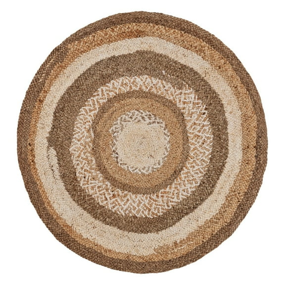 Woven Paths Cora 4' Round Brown/Beige Striped Hand-Braided Natural Jute Indoor Area Rug