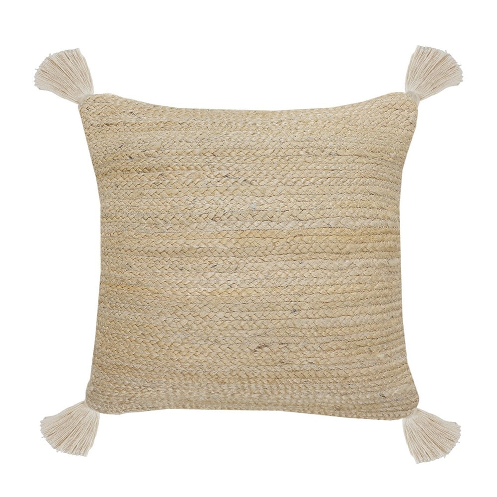 Natural Jute Square Throw Pillow with Tassels, 20" x 20"