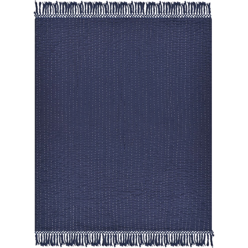 Navy and Off-White Organic Cotton Reversible Throw Blanket