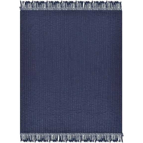 Woven Paths Navy Blue/White Quilted Stripe Lightweight Cotton Throw Blanket, 50" x 60"