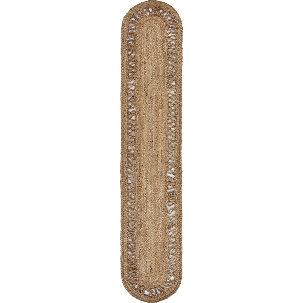 Natural Brown Braided Jute Table Runner with Waved Border