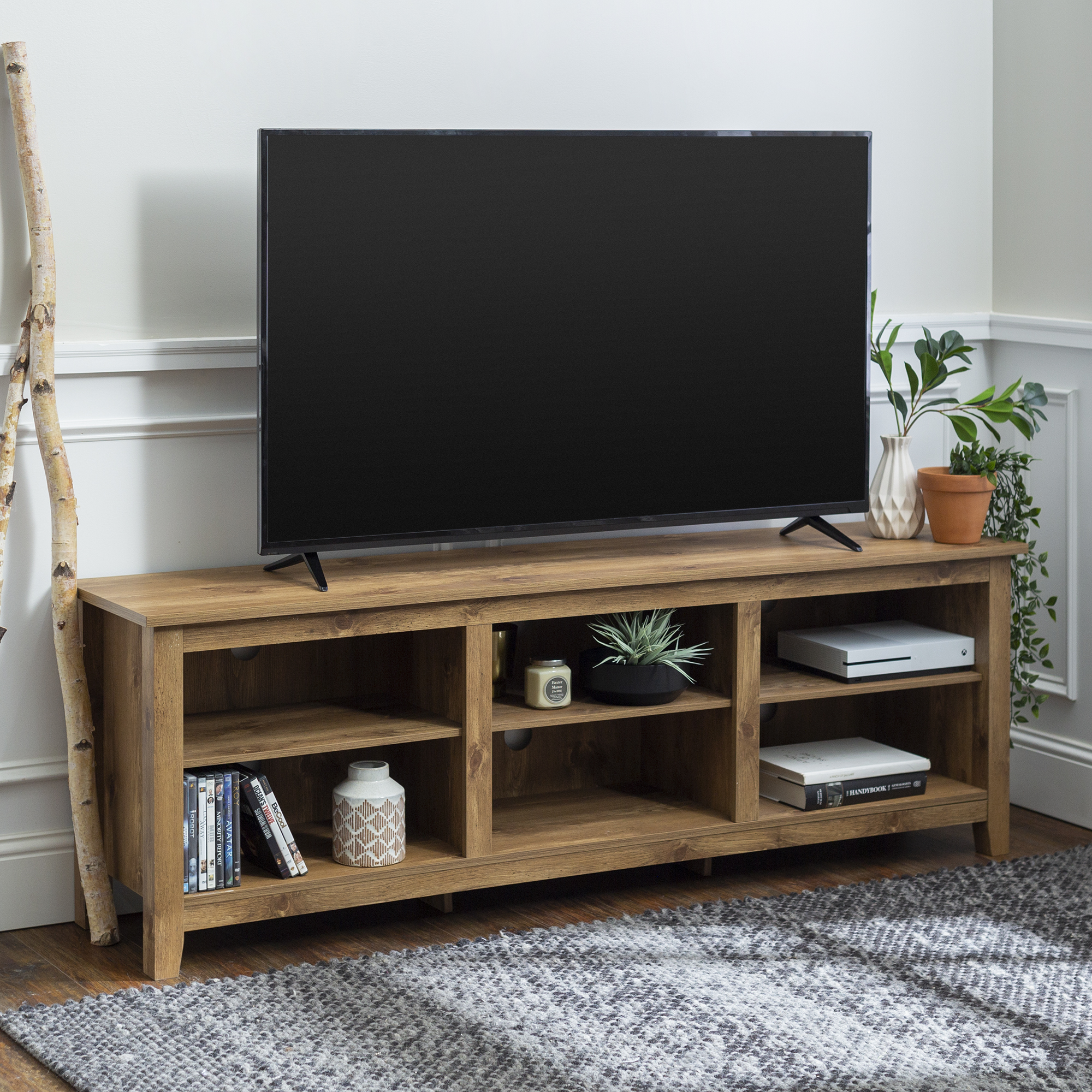 Woven Paths Open Storage TV Stand for TVs up to 80", Barnwood - image 1 of 12