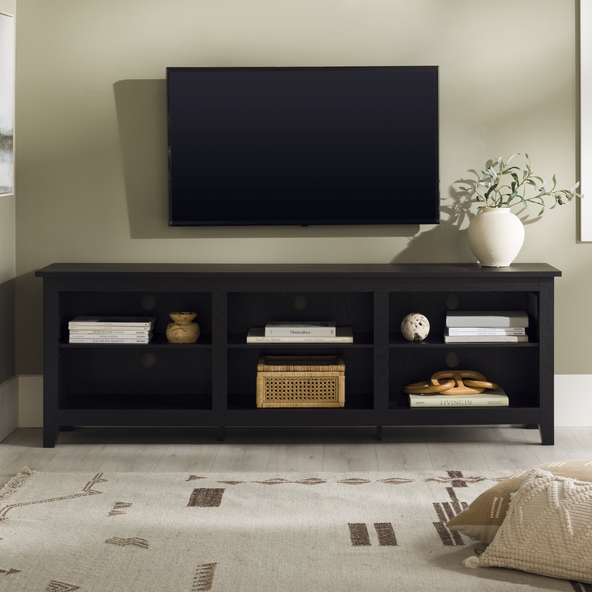 Black 70" MDF and Laminate TV Stand with Open Storage
