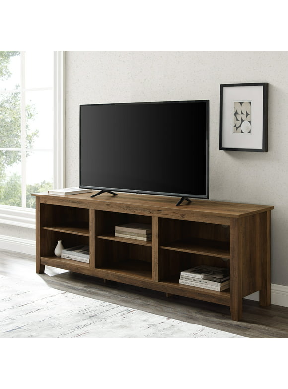 Woven Paths Open Storage TV Stand for TVs up to 80", Reclaimed Barnwood