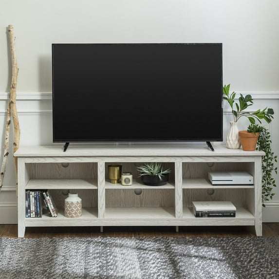 Woven Paths Open Storage TV Stand for TVs up to 80", White Wash