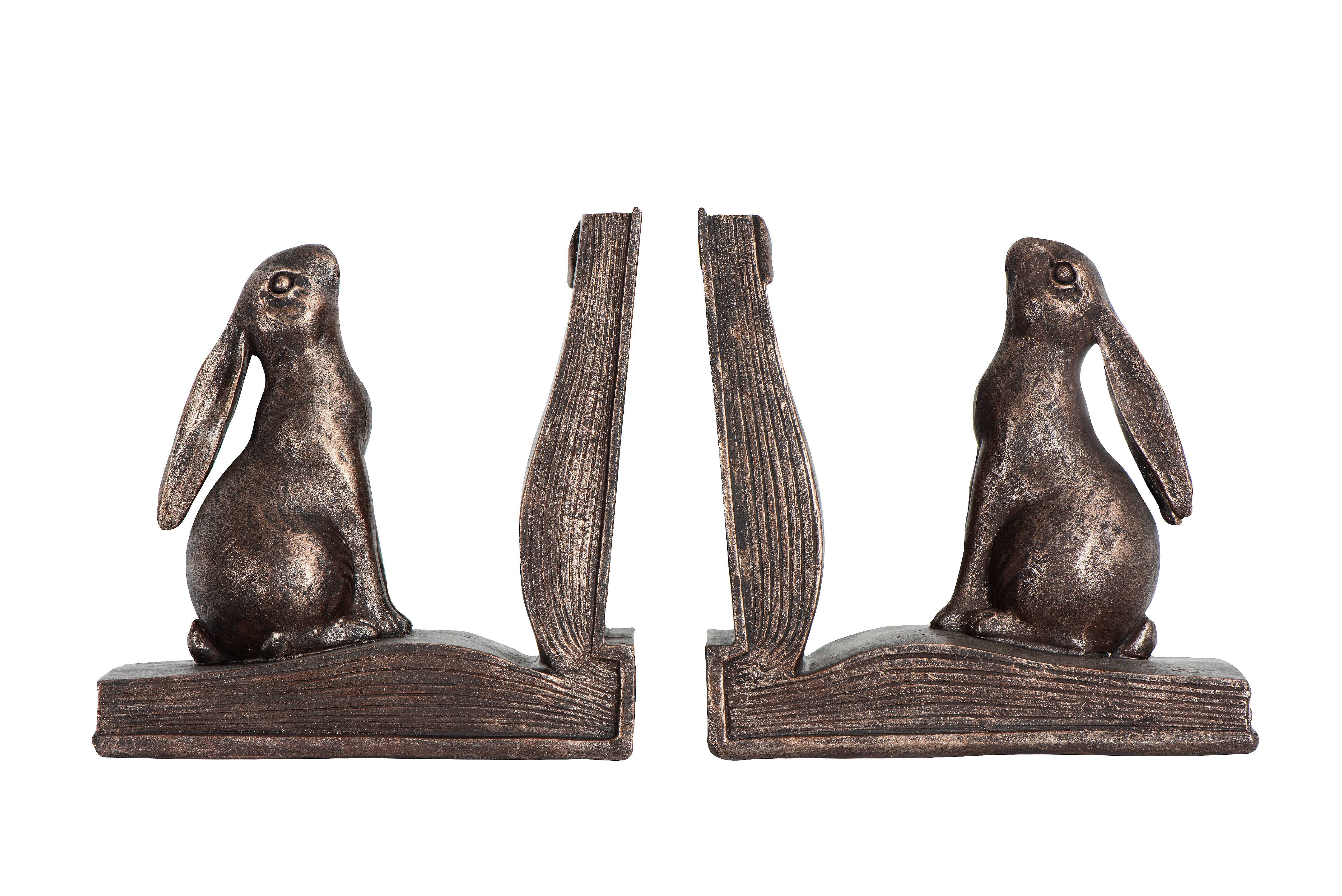 Woven Paths Rabbit Shaped Resin Bookends, 6", Rustic Bronze