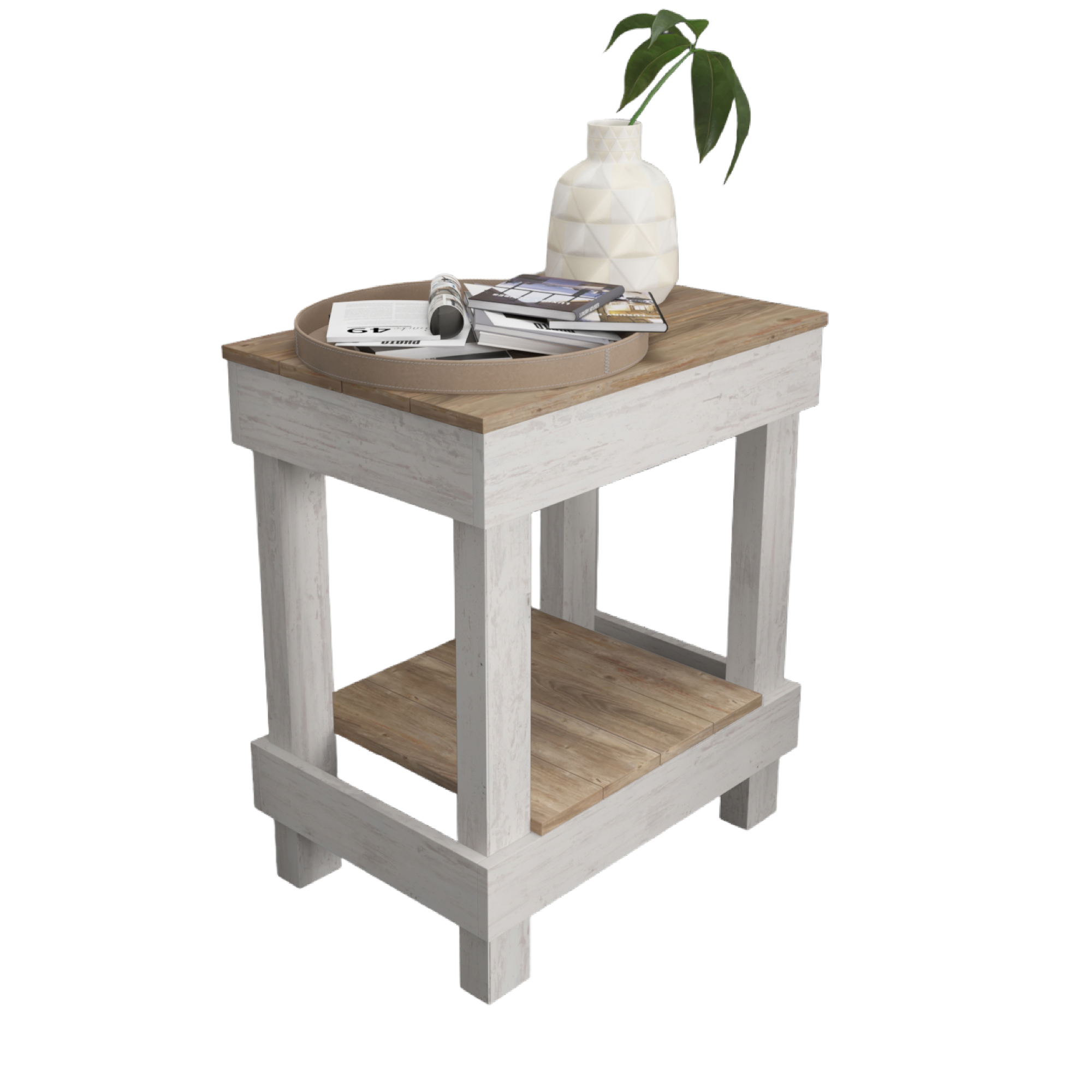 Woven Paths Reclaimed Wood Slim End Table, Natural/White