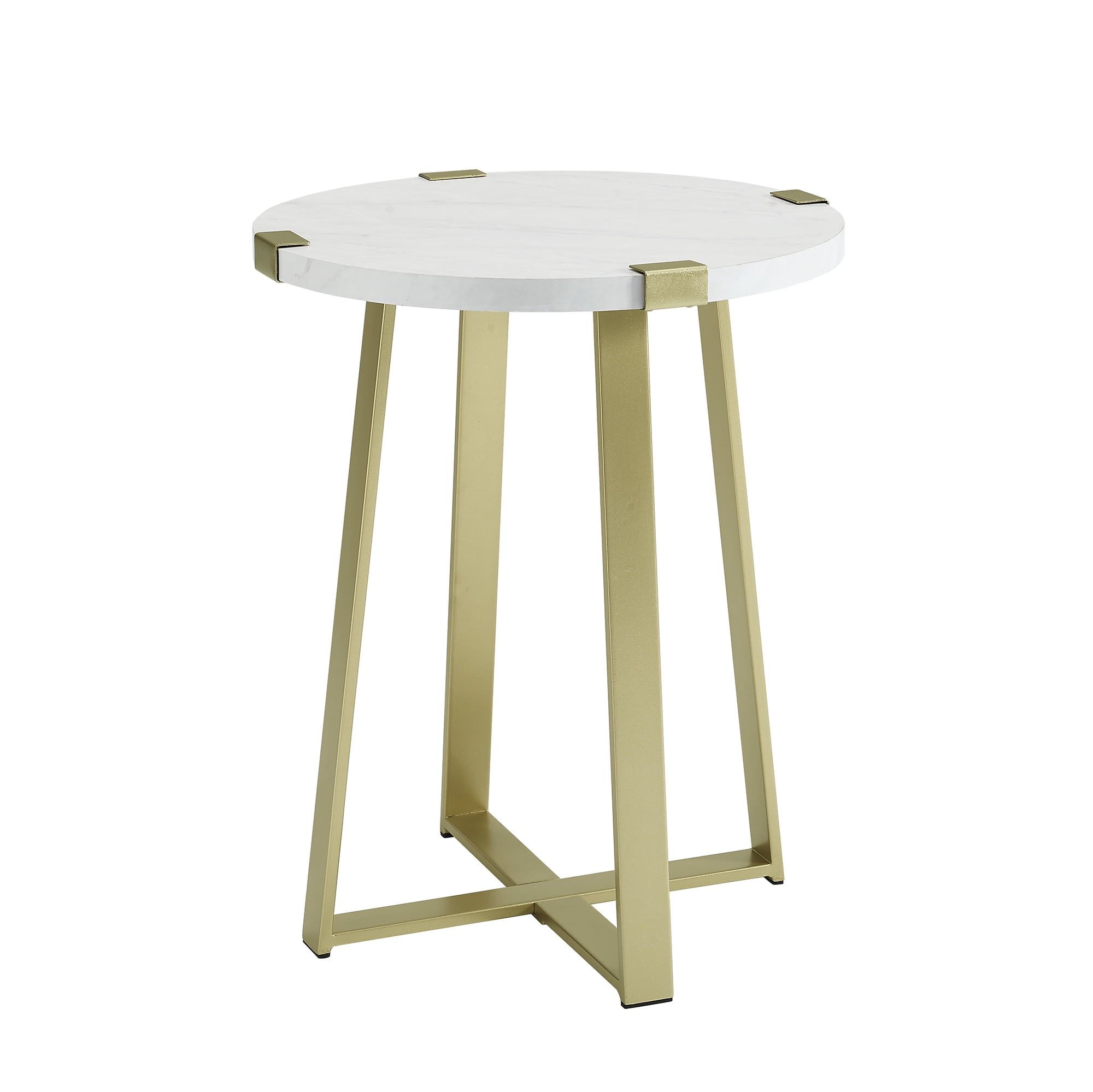 Woven Paths Round End Table, Gold/White Faux Marble