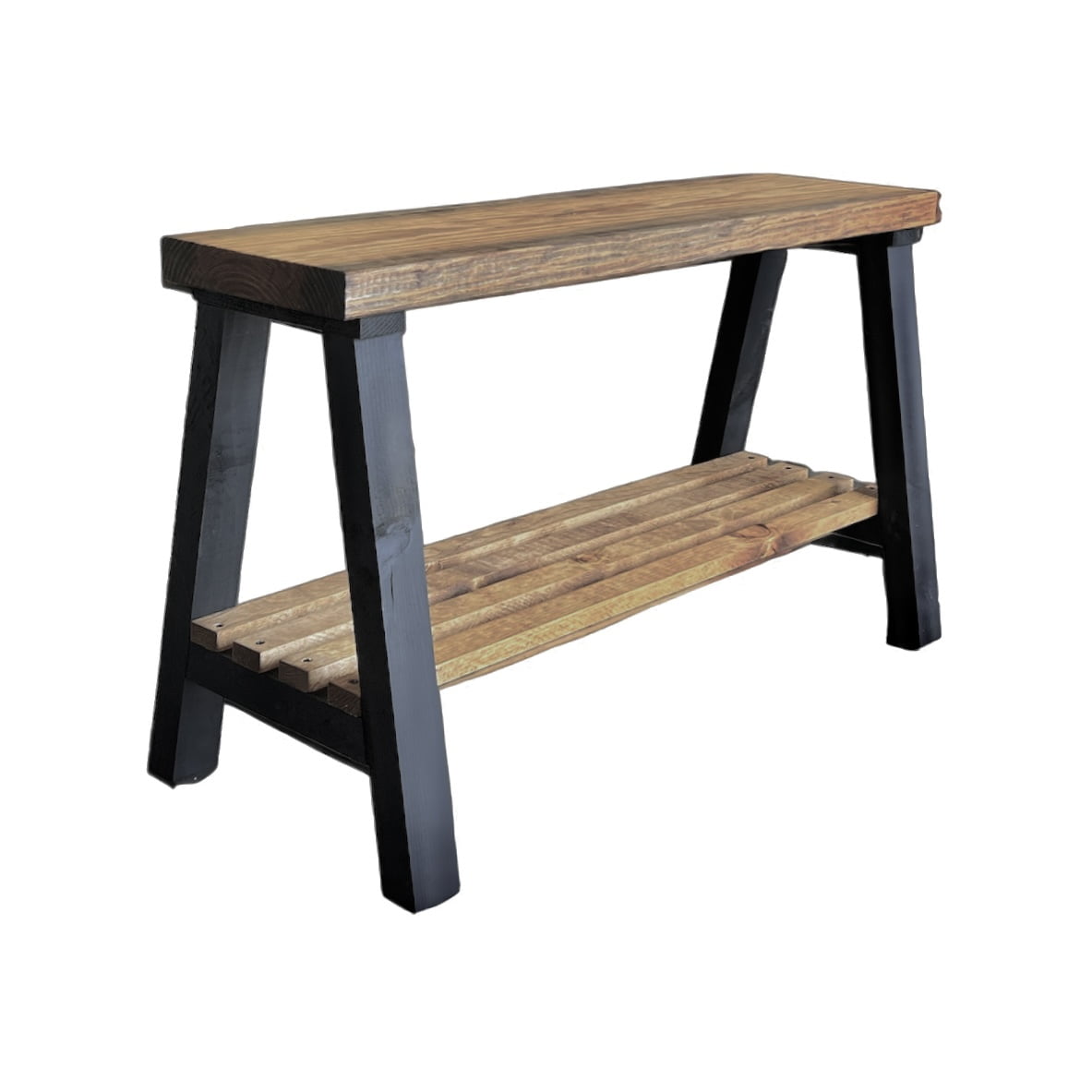 Woven Paths Rustic Farmhouse Pine Wood Storage Shelf Bench, Dark Walnut