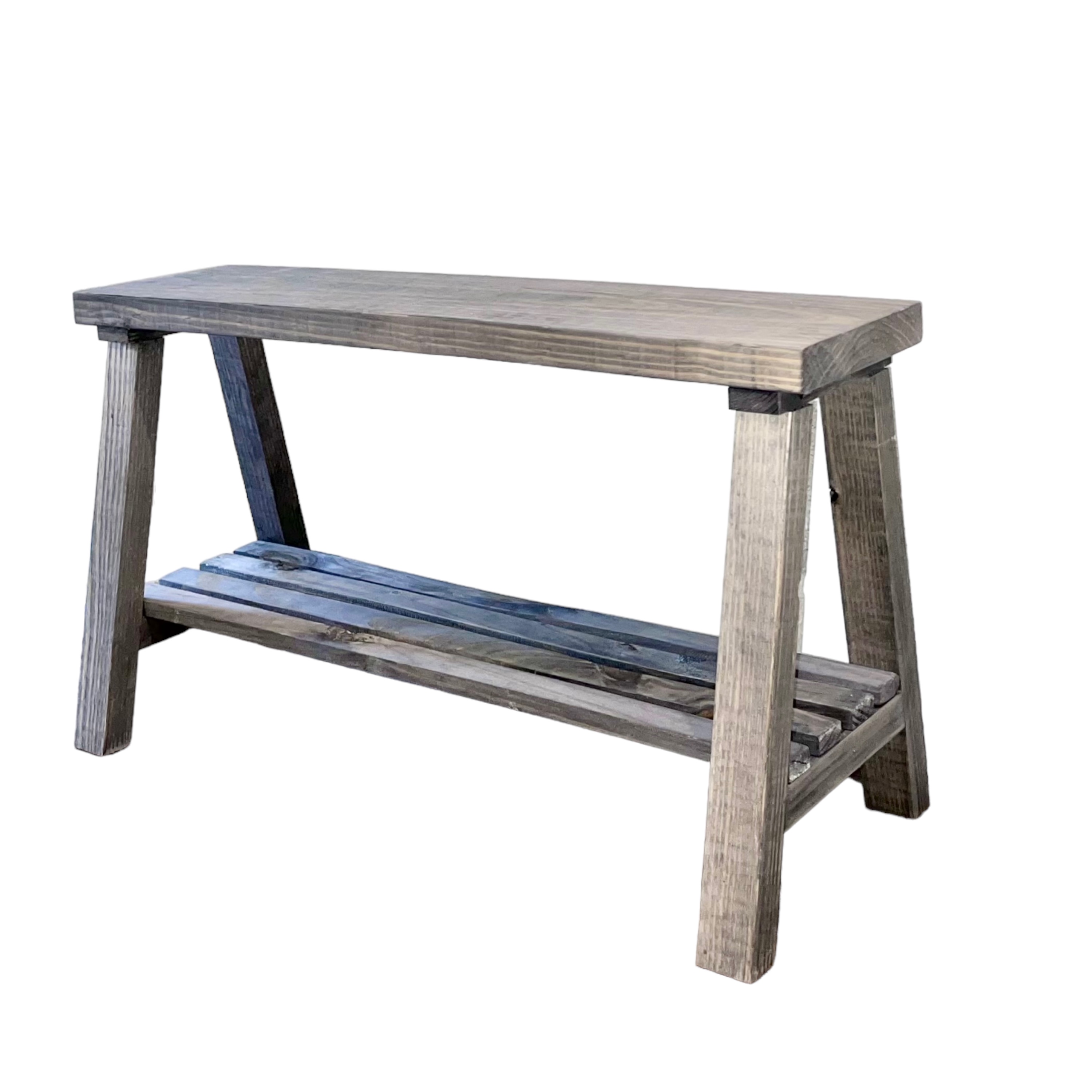 Woven Paths Rustic Farmhouse Pine Wood Storage Shelf Bench, Gray
