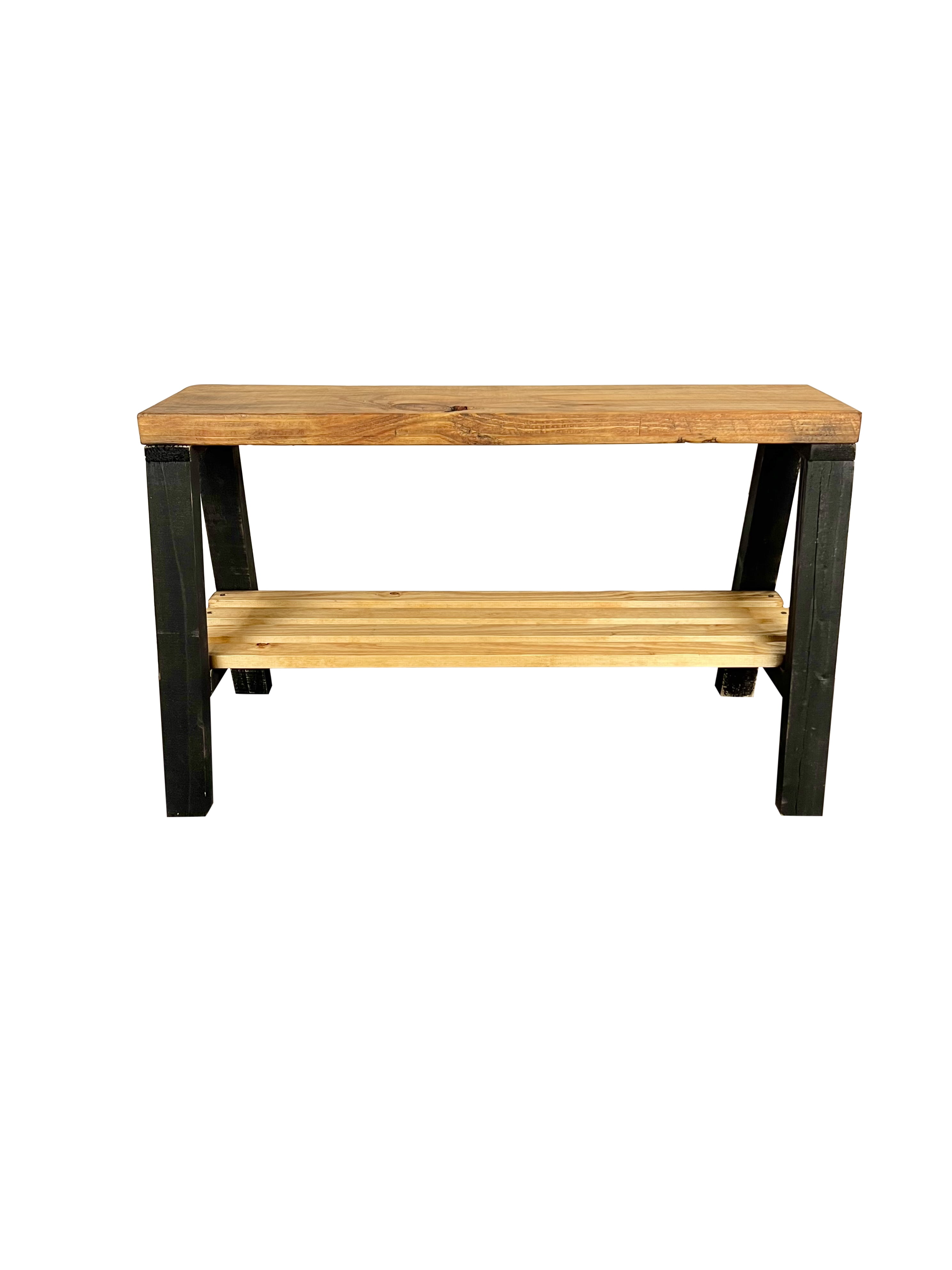 Woven Paths Rustic Farmhouse Pine Wood Storage Shelf Bench, Walnut and