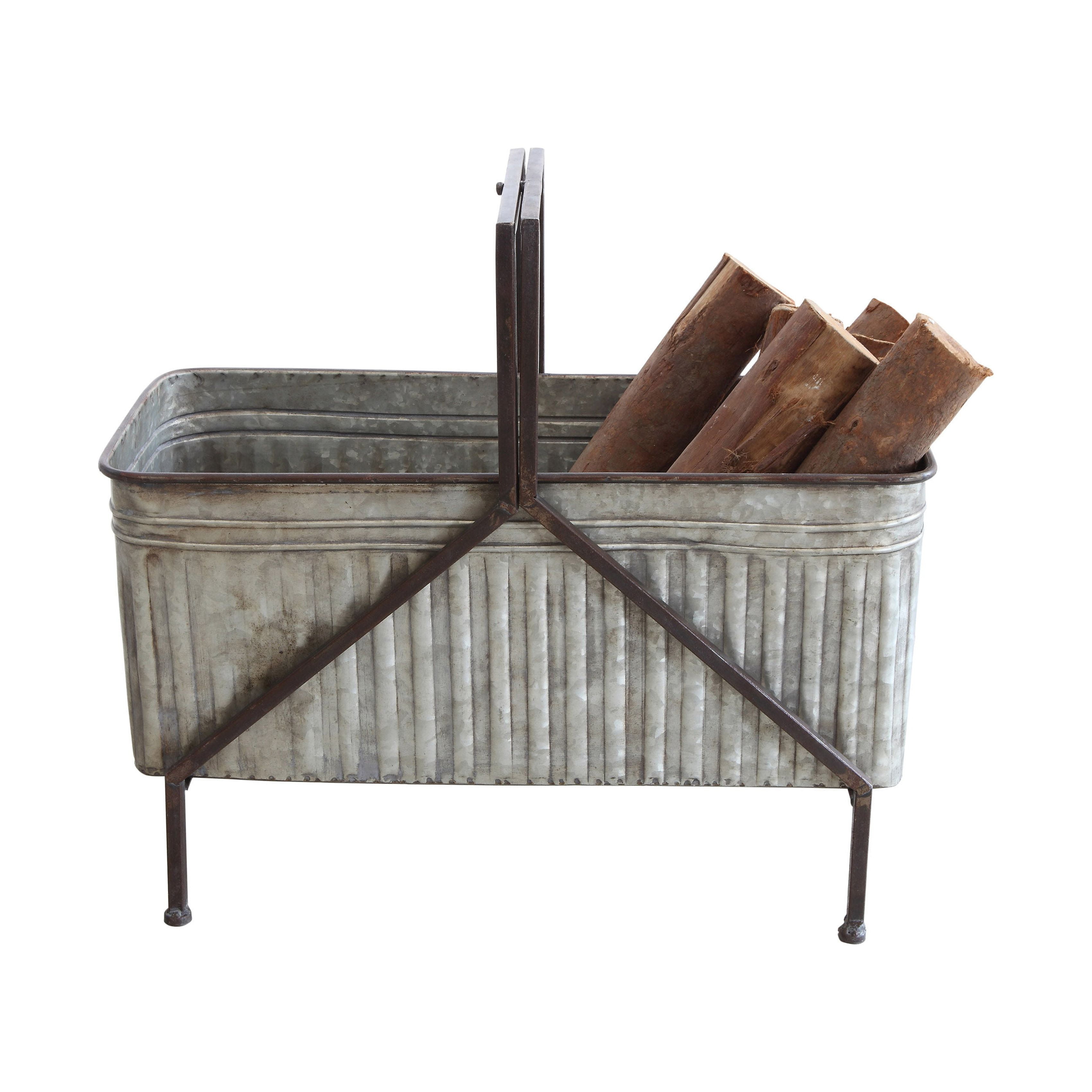 Woven Paths Rustic Metal Farmhouse Planter Bucket on Stand, Galvanized ...