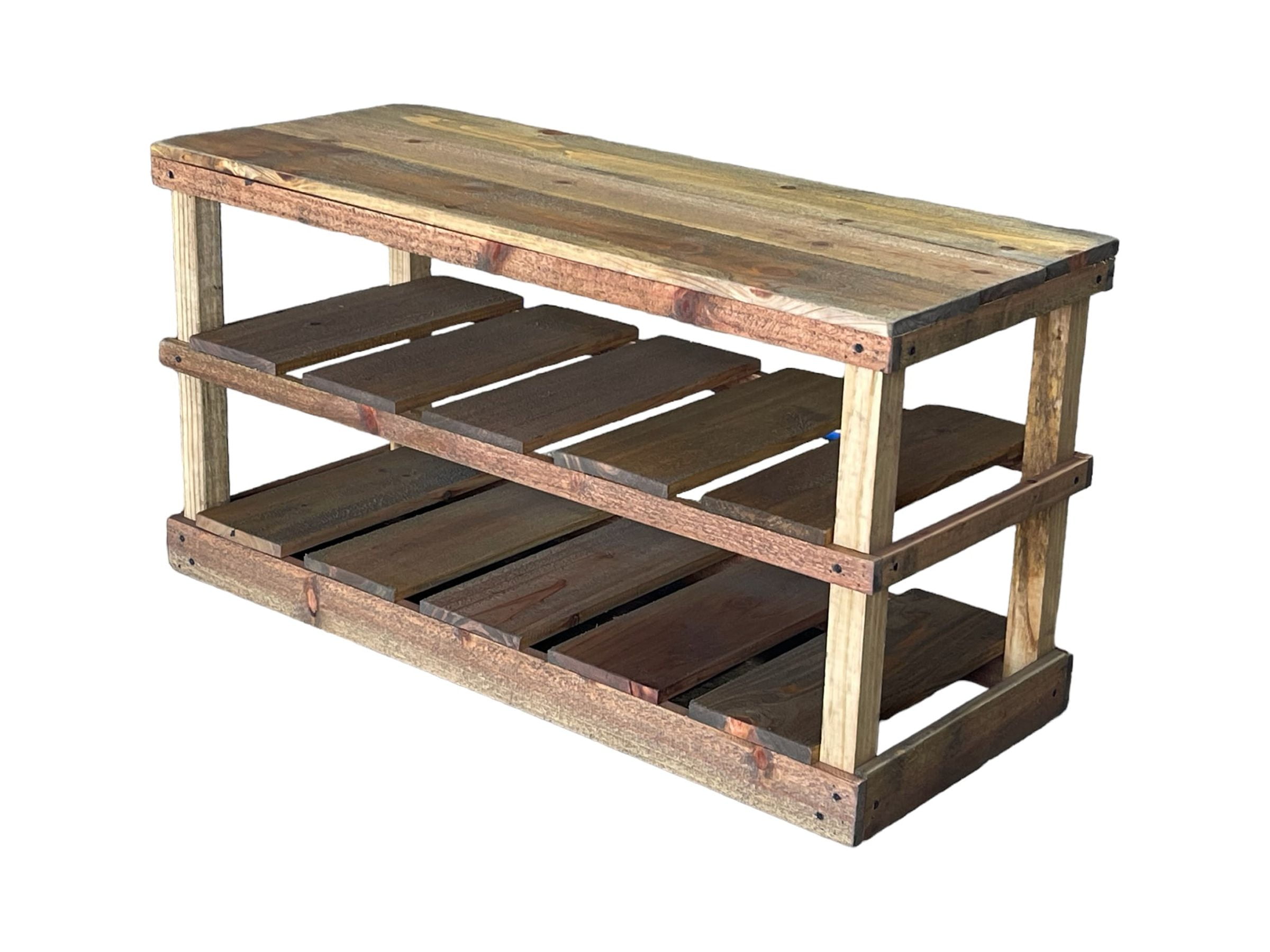 17 in. H 5-Pair Brown Wood Shoe Rack Bench 3-Tier Storage Shelf