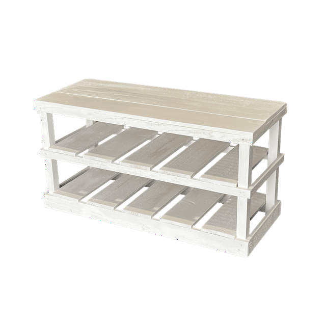 Woven Paths Rustic Slatted Shelf Real Wood Tiered Shoe Storage Bench 