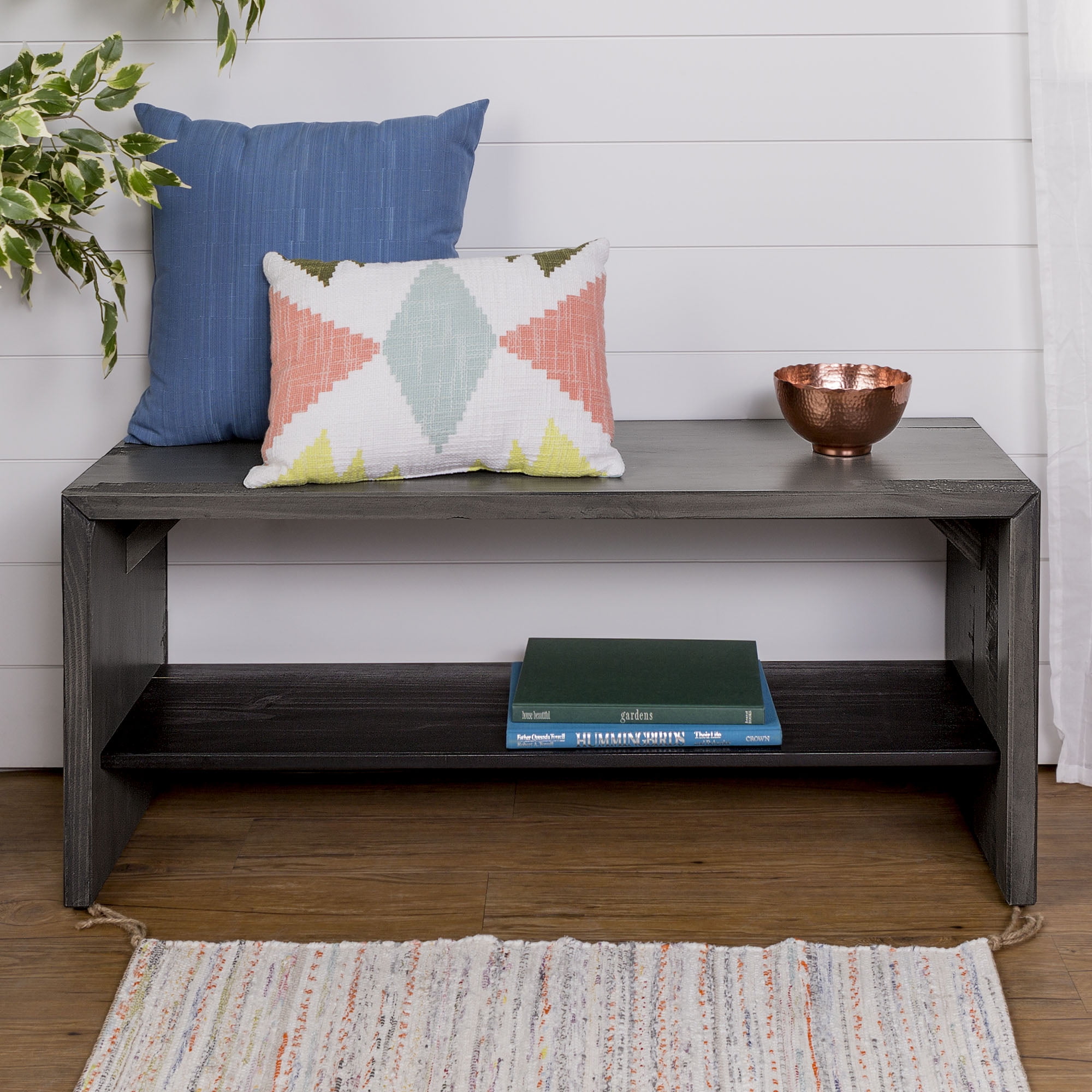 Woven Paths Rustic Solid Wood Entryway Bench, Gray