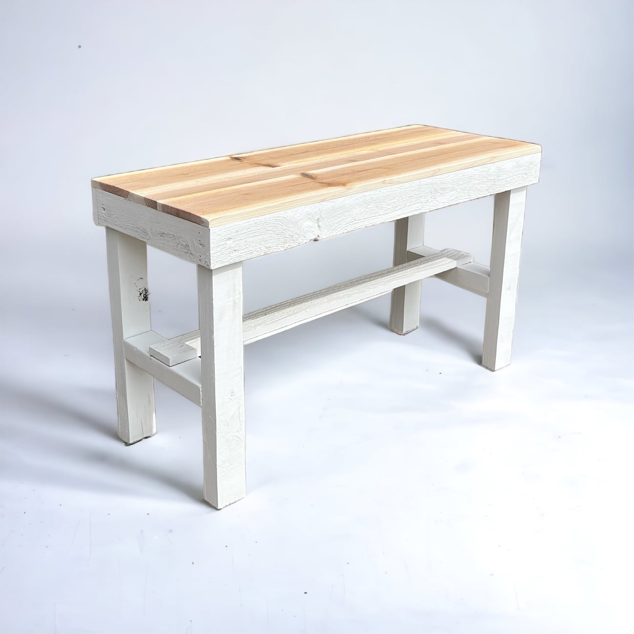 Image showcasing Woven Paths Rustic Solid Wood Entryway Bench, Natural/White 19.5 in D x ...