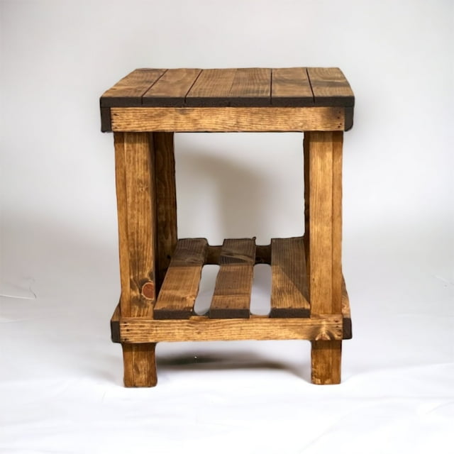 Woven Paths Rustic Solid Wood Living Room End Table, Light Walnut
