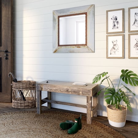 Woven Paths Rustic Wood Entryway Bench, Brown