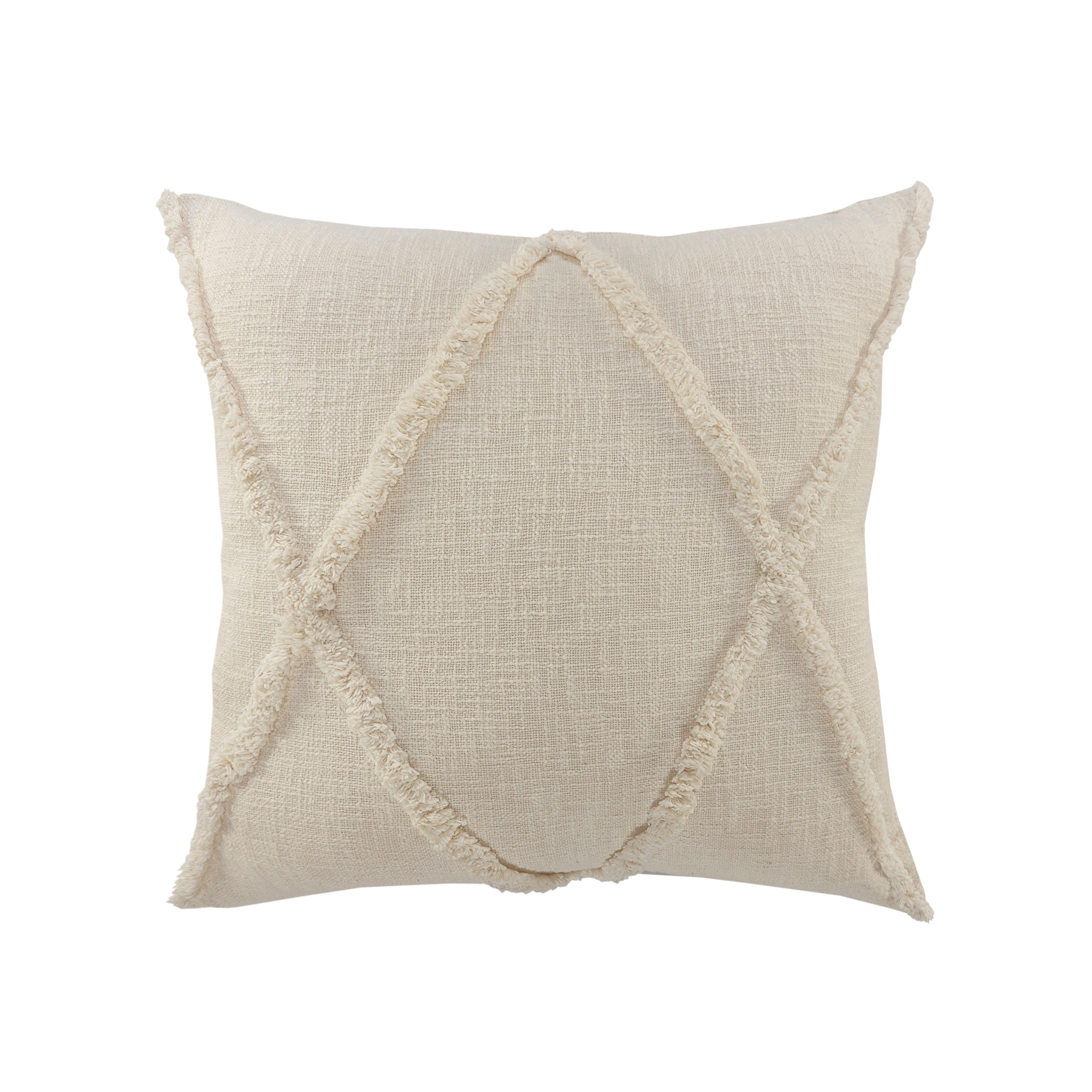 Woven Paths Sara 20" x 20" Natural Shag Diamond Cotton Adult Decorative Throw Pillow