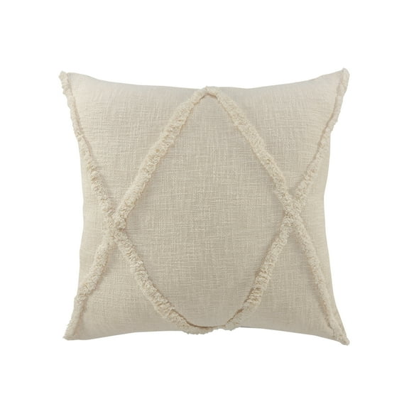 Woven Paths Sara 20" x 20" Natural Shag Diamond Cotton Adult Decorative Throw Pillow