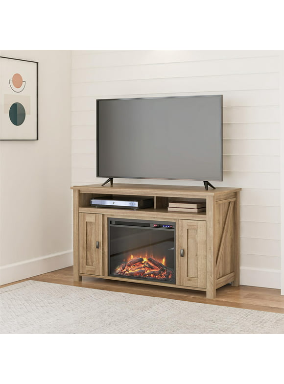 Woven Paths Scandi Farmhouse Electric Fireplace TV Console for TVs up to 50", Natural