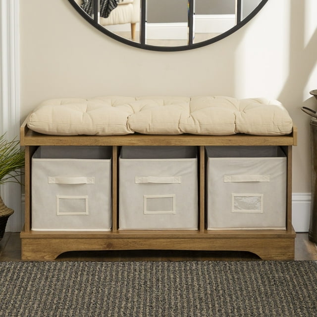 Woven Paths Storage & Tufted Bench, Barnwood
