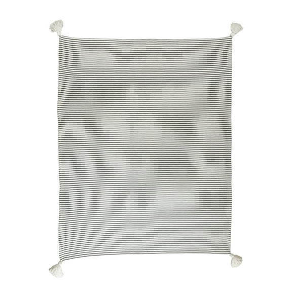 Woven Paths Black/Ivory Striped Lightweight Cotton Throw Blanket, 50" x 60"