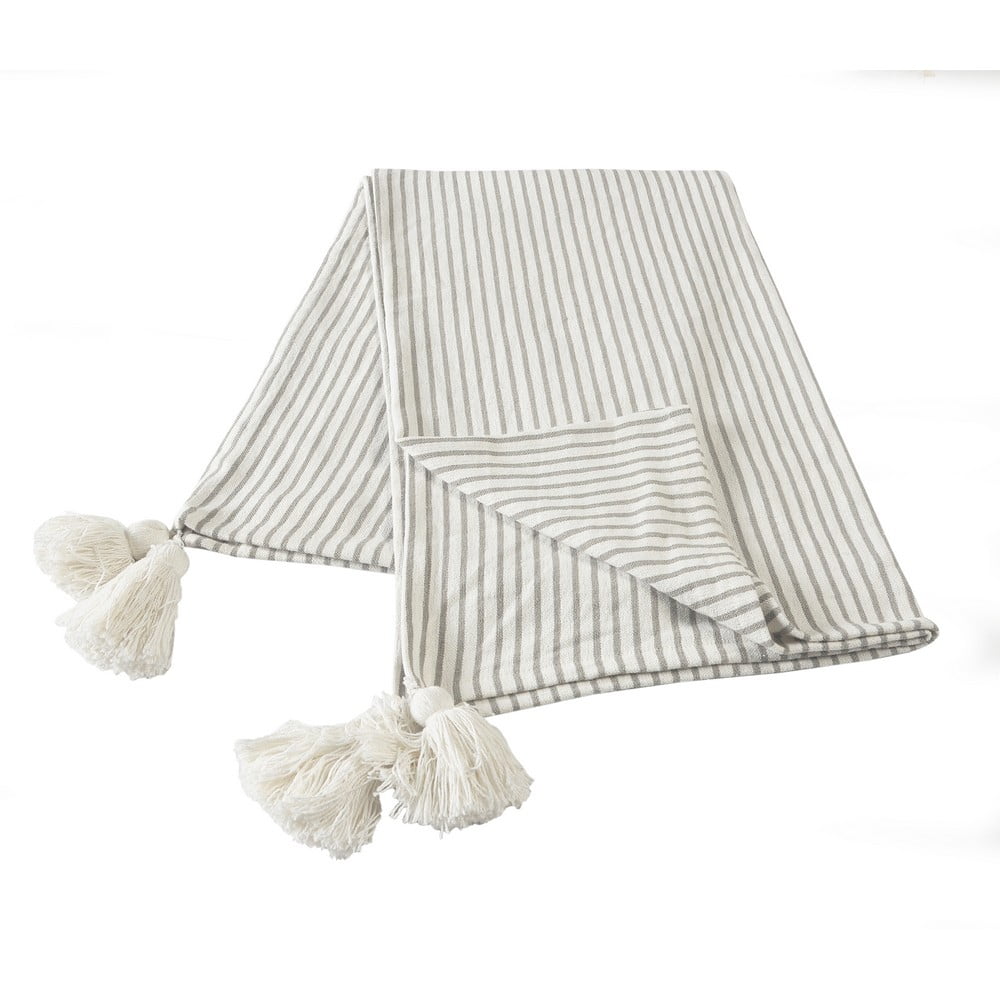 Woven Paths Striped Throw Blanket with Tassels, Gray & White, 50" x 60