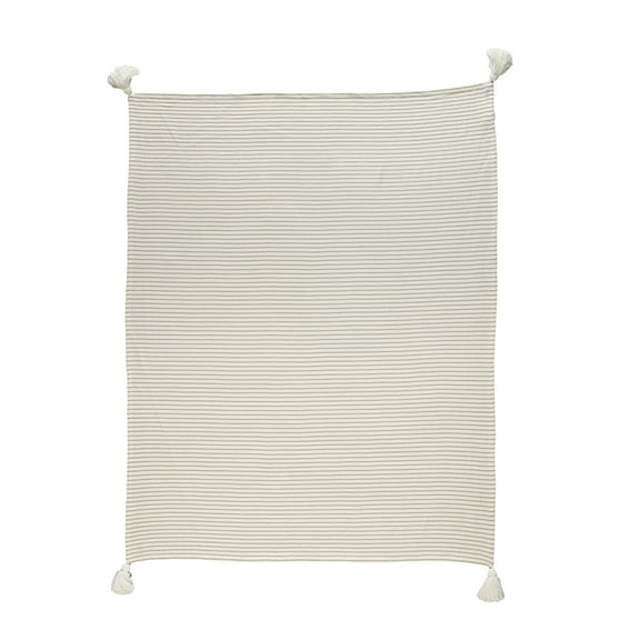 Woven Paths Beige/Ivory Striped Lightweight Cotton Throw Blanket, 50" x 60"