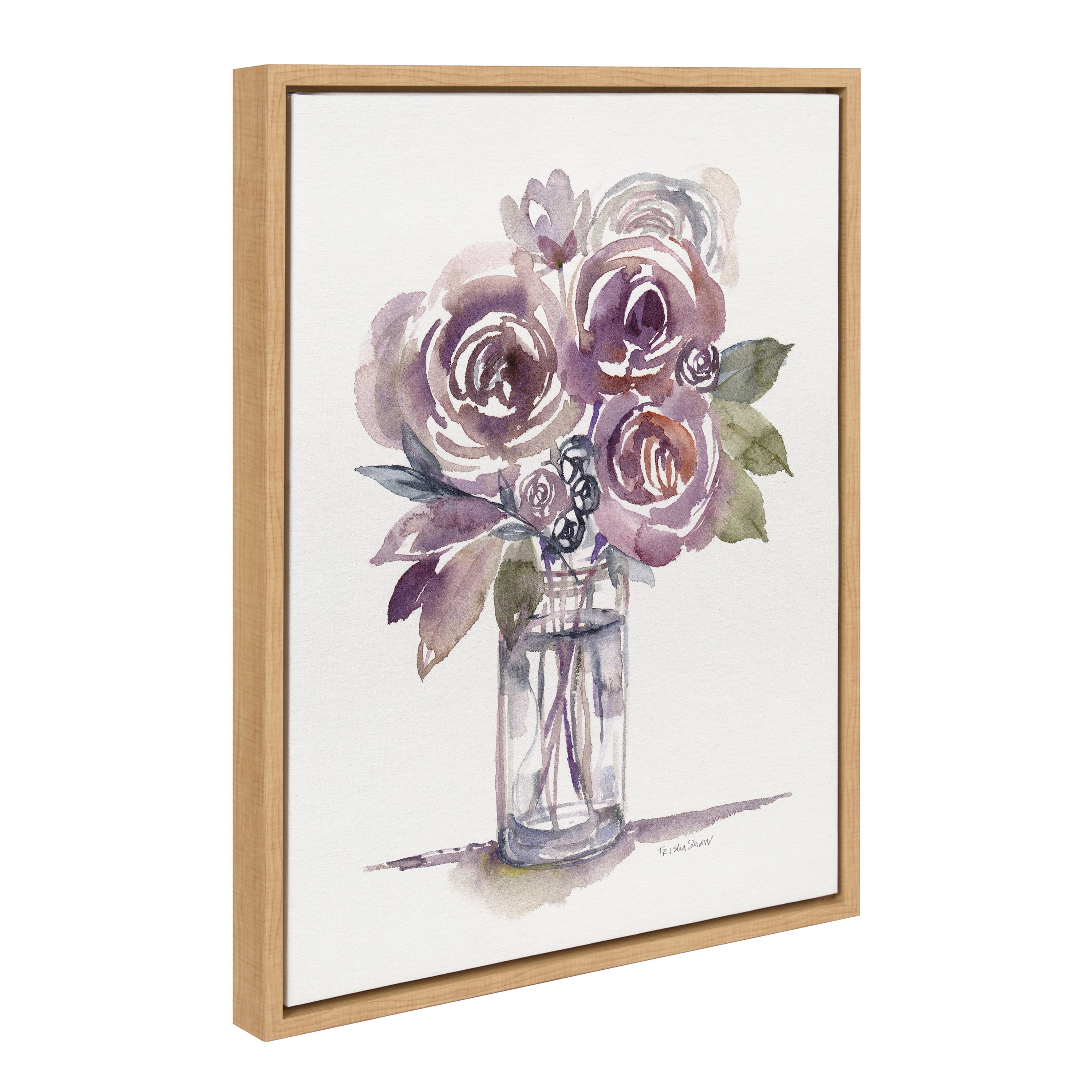 Woven Paths Sylvie Warm Purple Palette Florals Framed Canvas Wall Art by Patricia Shaw, 18x24 Natural, Minimalist Botanical Wall Décor