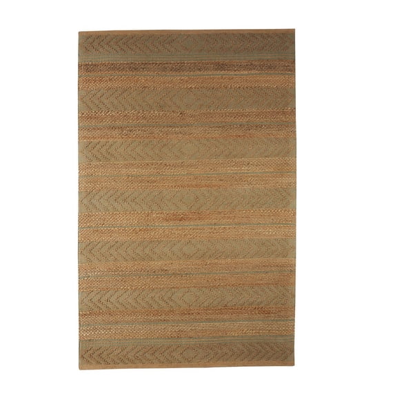 Woven Paths Tan and Seafoam Geometric Farmhouse Organic Jute Indoor Area Rug