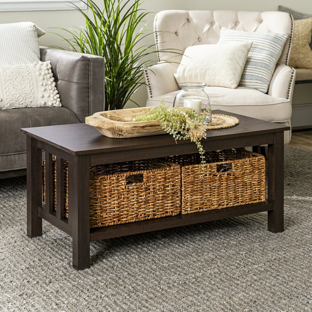 Woven Paths Traditional Storage Coffee Table with Bins, Espresso ...