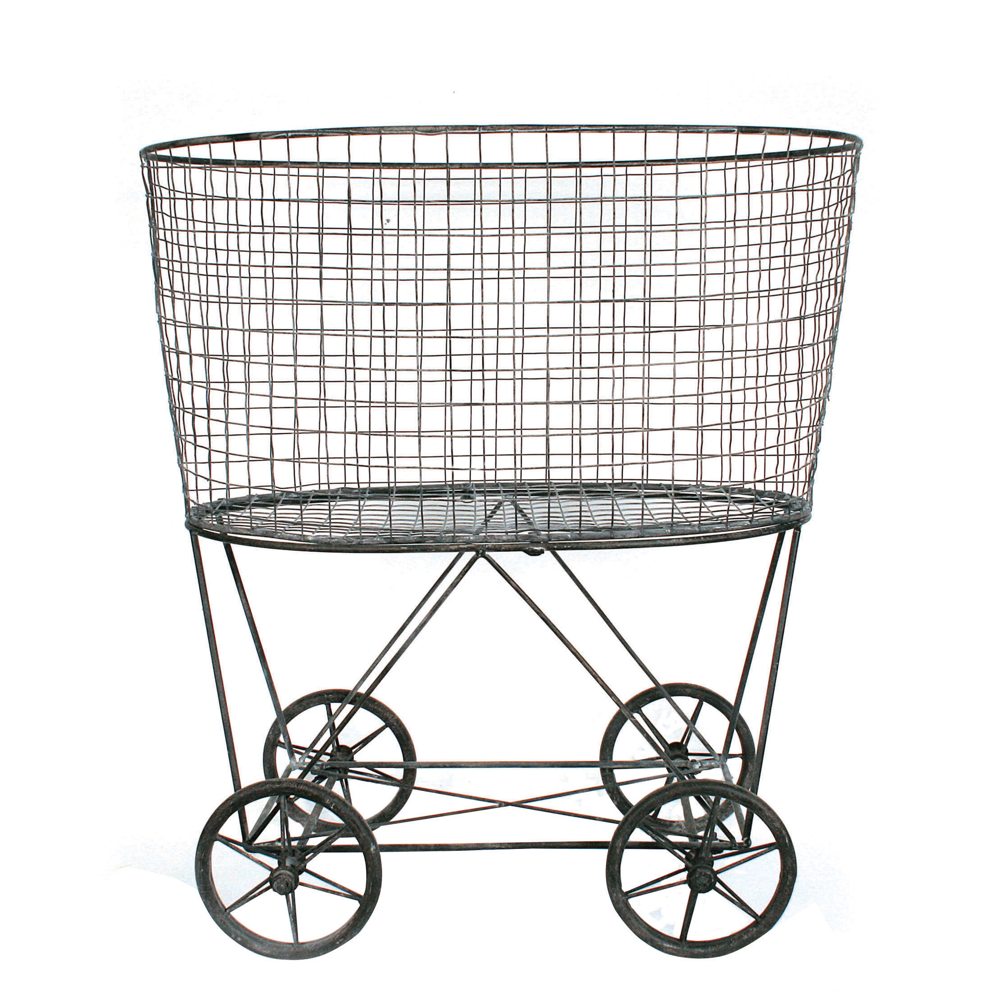 Black Metal Rustic Laundry Basket with Wheels